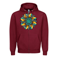 Burgundy sunflower gemstone leopard Zipper Hoodie - Artiststas