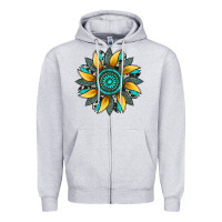 Heather Grey sunflower gemstone leopard Zipper Hoodie - Artiststas