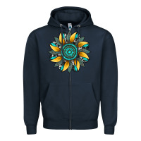 Navy sunflower gemstone leopard Zipper Hoodie - Artiststas