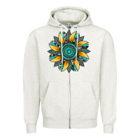 Oatmeal Heather sunflower gemstone leopard Zipper Hoodie - Artiststas