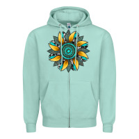 Seafoam sunflower gemstone leopard Zipper Hoodie - Artiststas