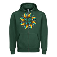 Sports Green sunflower gemstone leopard Zipper Hoodie - Artiststas