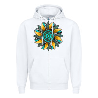 White sunflower gemstone leopard Zipper Hoodie - Artiststas