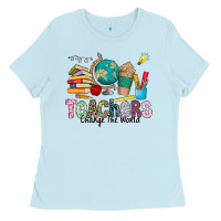 Baby Blue Teachers Change The World Ladies Tee - CowhideDigitalArt