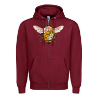 Burgundy bee with flowers Zipper Hoodie - Artiststas
