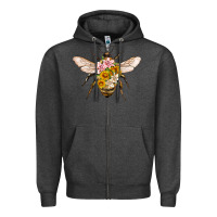 Charcoal Heather bee with flowers Zipper Hoodie - Artiststas