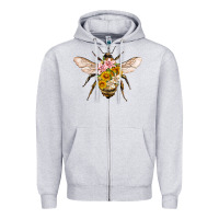 Heather Grey bee with flowers Zipper Hoodie - Artiststas