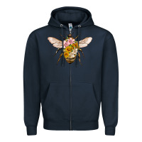 Navy bee with flowers Zipper Hoodie - Artiststas
