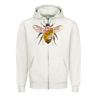 Oatmeal Heather bee with flowers Zipper Hoodie - Artiststas