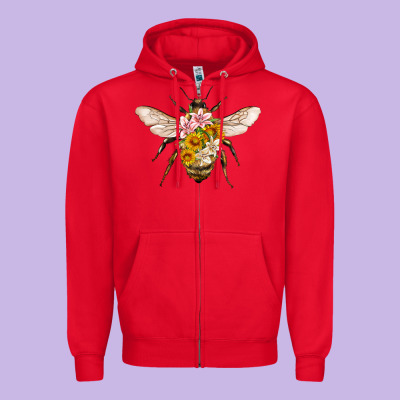 Bee With Flowers Zipper Hoodie Designed By Artiststas