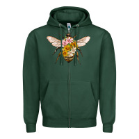 Sports Green bee with flowers Zipper Hoodie - Artiststas
