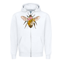 White bee with flowers Zipper Hoodie - Artiststas