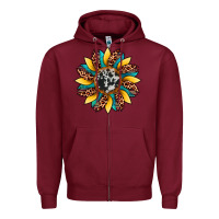 Burgundy sunflower cowhide leopard Zipper Hoodie - Artiststas