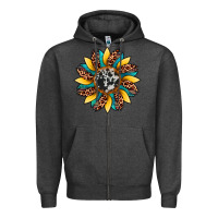 Charcoal Heather sunflower cowhide leopard Zipper Hoodie - Artiststas