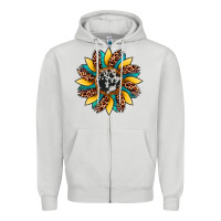 Dove Grey sunflower cowhide leopard Zipper Hoodie - Artiststas