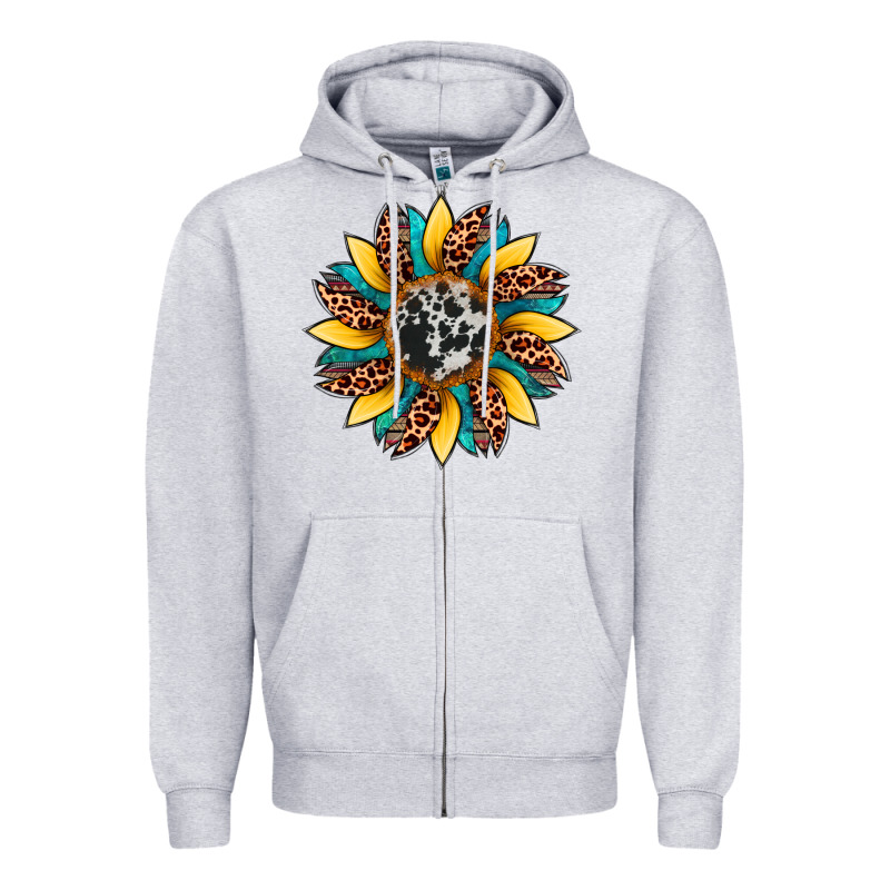 Sunflower Cowhide Leopard Zipper Hoodie by Artiststas | Teevron