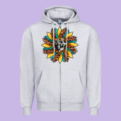 Sunflower Cowhide Leopard Zipper Hoodie Designed By Artiststas