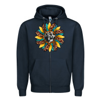 Navy sunflower cowhide leopard Zipper Hoodie - Artiststas
