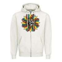 Oatmeal Heather sunflower cowhide leopard Zipper Hoodie - Artiststas