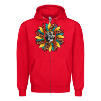 Red sunflower cowhide leopard Zipper Hoodie - Artiststas
