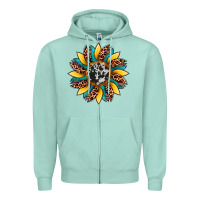 Seafoam sunflower cowhide leopard Zipper Hoodie - Artiststas