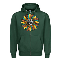 Sports Green sunflower cowhide leopard Zipper Hoodie - Artiststas