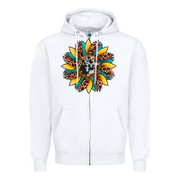 White sunflower cowhide leopard Zipper Hoodie - Artiststas
