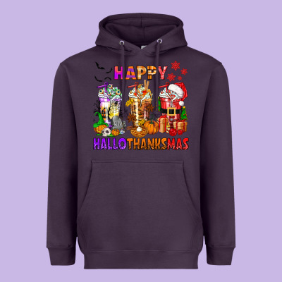 Happy Hallothanksmas Coffee Cups Heavyweight Hoodie Designed By Texasbilliewilder