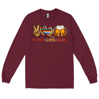 Burgundy peace love beer Long Sleeve Tee - NancyCooperArtShop