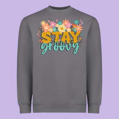 Stay Groovy Heavyweight Sweatshirt Designed By Maliassmallbusiness