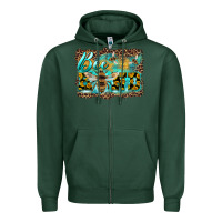 Sports Green bee kind with sunflower and leopard background Zipper Hoodie - Artiststas