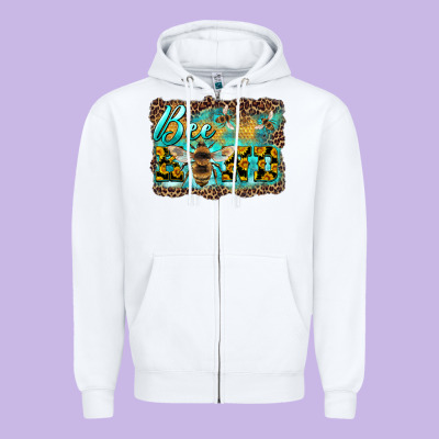 Bee Kind With Sunflower And Leopard Background Zipper Hoodie Designed By Artiststas