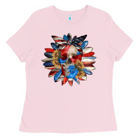Bubblegum Pink 4th of July sunflower skull 4th of july Ladies Tee - CowGirlArtShop