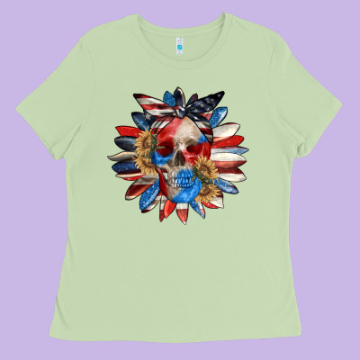 4th Of July Sunflower Skull 4th Of July Ladies Tee Designed By Cowgirlartshop