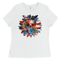 White 4th of July sunflower skull 4th of july Ladies Tee - CowGirlArtShop