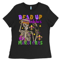 Black bead up bitches it's mardi gras skeleton Ladies Tee - FaDigitalArtStudio