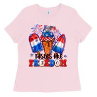 Bubblegum Pink 4th of July ice creams tastes like freedom Ladies Tee - Neo Western