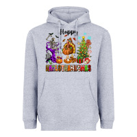 Heather Grey Happy Hallothanksmas Heavyweight Hoodie - texasbilliewilder