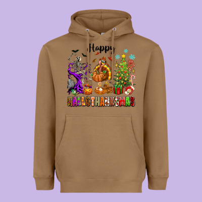 Happy Hallothanksmas Heavyweight Hoodie Designed By Texasbilliewilder