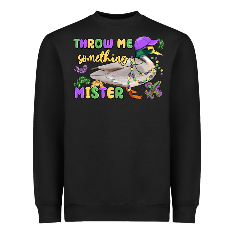 Throw Me Something Mister Mardi Gras Duck Heavyweight Sweatshirt by MaliasSmallBusiness | Teevron