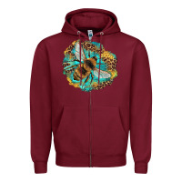 Burgundy leopard honeycomb with bee Zipper Hoodie - Artiststas