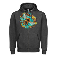 Charcoal Heather leopard honeycomb with bee Zipper Hoodie - Artiststas