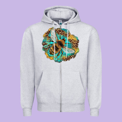 Leopard Honeycomb With Bee Zipper Hoodie Designed By Artiststas