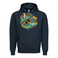 Navy leopard honeycomb with bee Zipper Hoodie - Artiststas