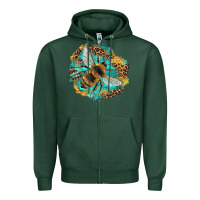 Sports Green leopard honeycomb with bee Zipper Hoodie - Artiststas