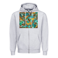 Heather Grey honeycomb and bees with leopard Zipper Hoodie - Artiststas