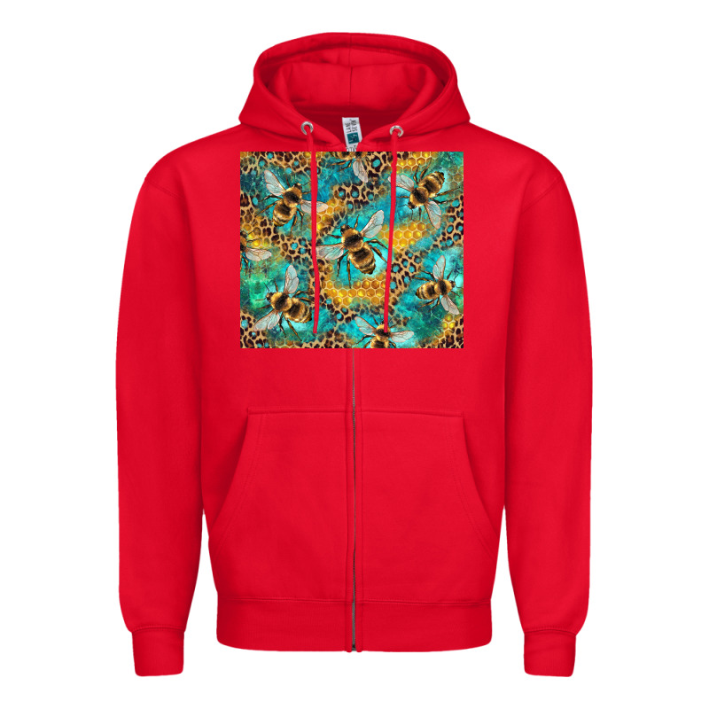 Honeycomb And Bees With Leopard Zipper Hoodie by Artiststas | Teevron