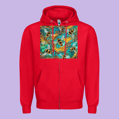 Honeycomb And Bees With Leopard Zipper Hoodie Designed By Artiststas