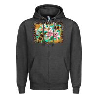 Charcoal Heather bees and lilies with leopard Zipper Hoodie - Artiststas