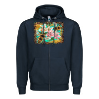 Navy bees and lilies with leopard Zipper Hoodie - Artiststas